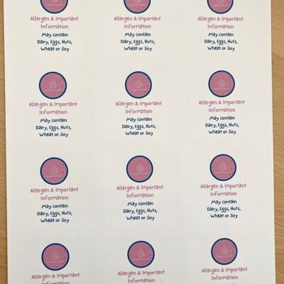 Allergy Information Stickers - Cake Box Allergen Information Stickers - Food Allergy Labels for Cake, Bakers, Caterers, Take Aways - 1 sheet (£3.25) , 931506798-2