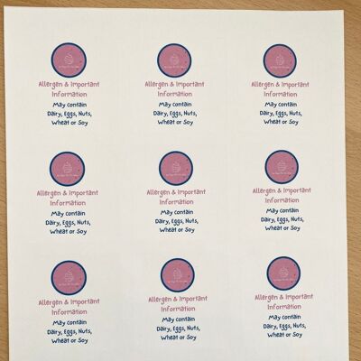 Allergy Information Stickers - Cake Box Allergen Information Stickers - Food Allergy Labels for Cake, Bakers, Caterers, Take Aways - 4 sheets (£10.45) , 931506798-9