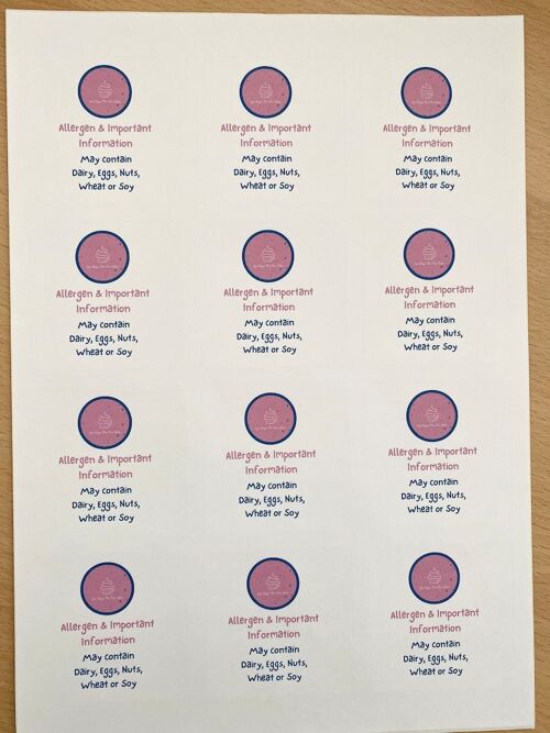 Allergy Information Stickers - Cake Box Allergen Information Stickers - Food Allergy Labels for Cake, Bakers, Caterers, Take Aways - 4 sheets (£10.45) , 931506798-11