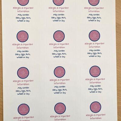 Allergy Information Stickers - Cake Box Allergen Information Stickers - Food Allergy Labels for Cake, Bakers, Caterers, Take Aways - 8 sheets (£18.45) , 931506798-21