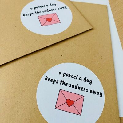 a parcel day keeps the sadness away | Personalised Thank you small business label | Business Branding Sticker | Custom Thank You Stickers | - 1 sheet (£3.20) , 953510847-0