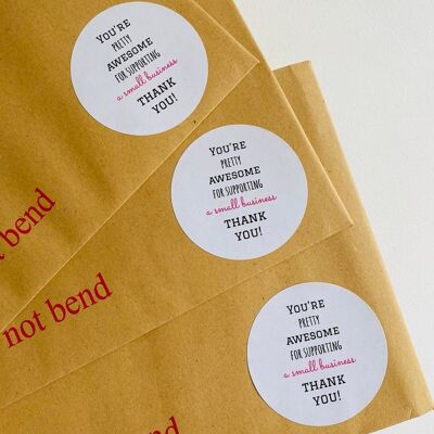 Small business stickers | you’re pretty awesome for supporting a small business | thank you mail stickers | cute mailer stickers | quotes - 4 sheets (£10.40) , 953063463-12