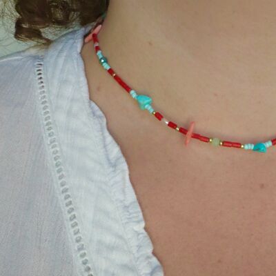 Necklace sea blue with coral