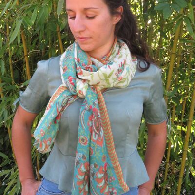 Olive green birds of paradise wool stole
