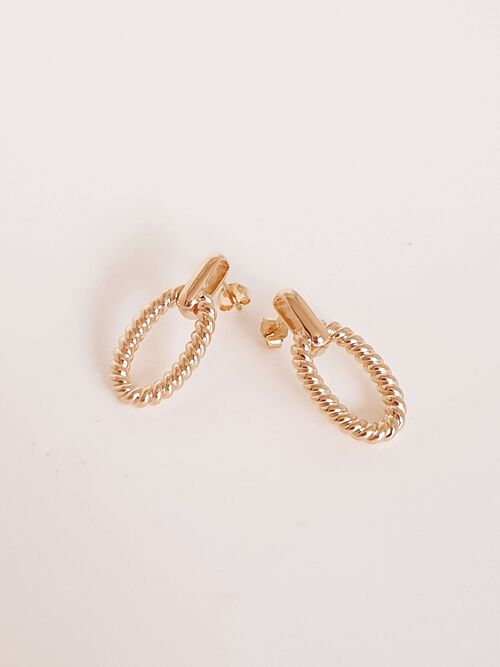 Boucles d'oreilles en plaqué or pendantes avec motif ovale tressé