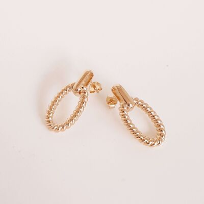 Boucles d'oreilles en plaqué or pendantes avec motif ovale tressé