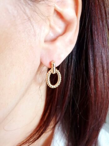 Boucles d'oreilles en plaqué or pendantes avec motif ovale tressé 2