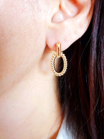 Boucles d'oreilles en plaqué or pendantes avec motif ovale tressé 3