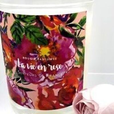 “La vie en Rose” pink floral scented candle without box