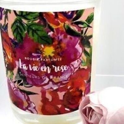 “La vie en Rose” pink floral scented candle without box