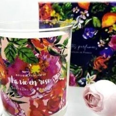 “La vie en Rose” pink floral scented candle with gift box