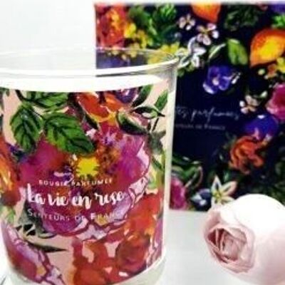 Candela profumata floreale rosa “La vie en Rose” con confezione regalo