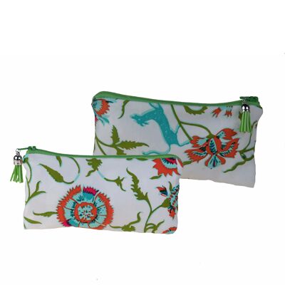 Cotton pencil case with olive green birds