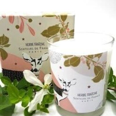 Cut grass scented candle with fawn design