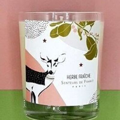 Cut grass scented candle fawn design without box