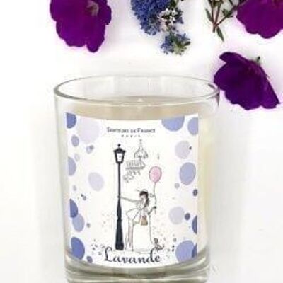 Lavender scented candle, Paris illustration