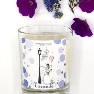 Lavender scented candle, Paris illustration