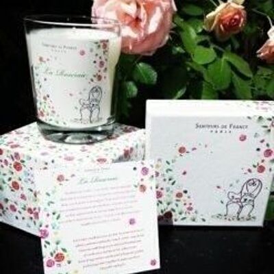 Pink scented candle, rose garden universe