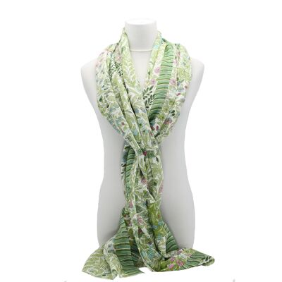 Pastoral green cotton pareo stole, small leaf pattern, ideal for holidays, countryside, sea, beach, summer....
