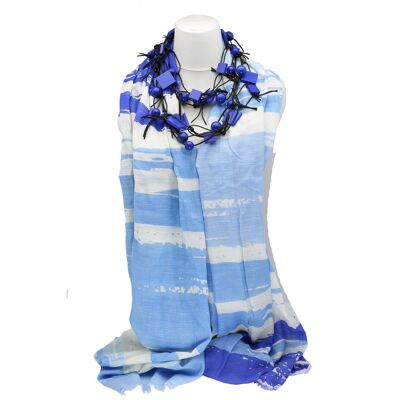 Ocean blue Balma cotton stole, stripes, ideal for sea, vacation, beach