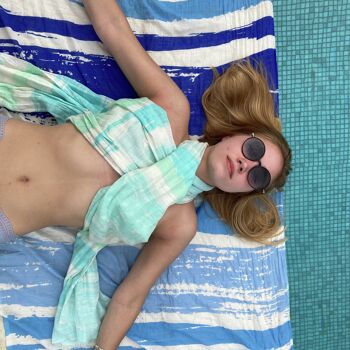 Etole paréo de coton Balma bleu aqua, rayures, idéal plage, mer, vacances pour l'été 2
