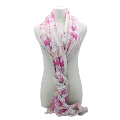 Pink Trevise cotton pareo stole, flowers, ideal for holidays, sea, beach and summer
