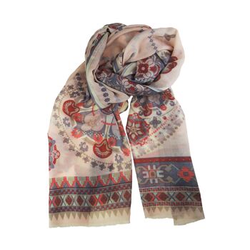 Etole foulard écharpe en laine Altai  motif mandalas rose doux 2