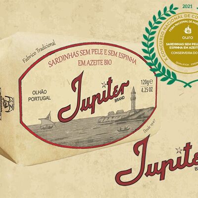 JUPITER - Sardines Gourmandes Sans Peau et Sans Arêtes à l'Huile d'Olive Bio - 120gr