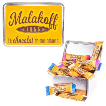 15 Mini Barres Chocolats Mélangés dans Boite Métal 112g. visuel MALAKOFF1855 1