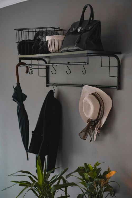 Metalen wandkapstok met hoedenplank van Naturn Living | Kapstok hangend | Kledingstang | Garderobe kapstok | Kapstok wandkapstok | Garderoberek | Mat zwart