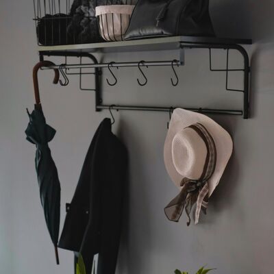 Metal wall coat rack with hat shelf from Naturn Living | Coat rack hanging | Clothes rail | Wardrobe coat rack | Coat rack wall coat rack | Wardrobe rack | Matt black