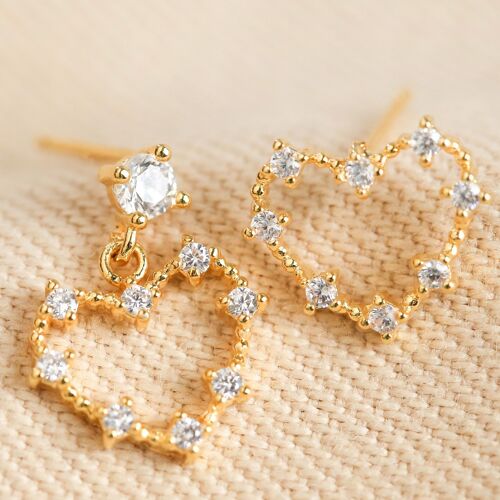 Mismatched Heart Crystal Earrings in Gold
