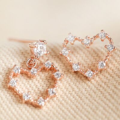Mismatched Heart Crystal Earrings in Rose Gold
