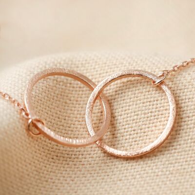 Brushed Interlocking Hoop Necklace in Rose Gold