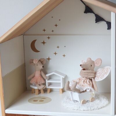 Stickers maison de poupée mini lune avec étoiles scintillantes Noir