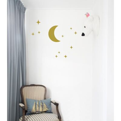 Sticker mural lune avec étoiles scintillantes Cuivre