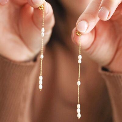 Boucles d'oreilles pendantes perle en acier inoxydable en or