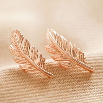 Boucles d'Oreilles Tige Plume Or Rose