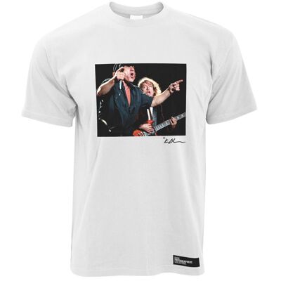 AC/DC en vivo - Camiseta para hombre Brian Johnson y Angus Young, blanca