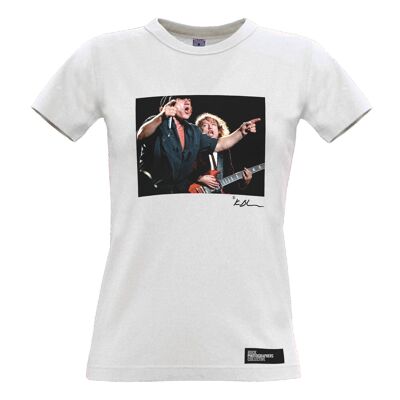 AC/DC en vivo - Camiseta para mujer Brian Johnson y Angus Young, blanca