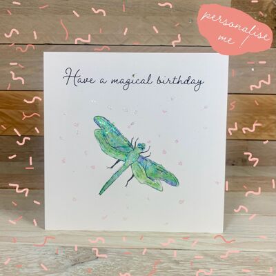 Tarjeta de cumpleaños mágica de libélula