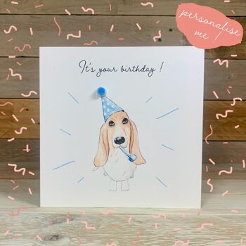 Carte d'anniversaire de partie de Basset Hound 1