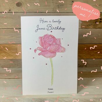 Carte Fleur de Naissance Rose / Juin 1