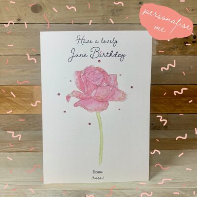 Rose / Juni-Geburtsblumenkarte