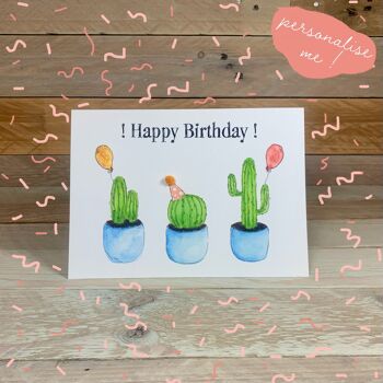 Carte d'anniversaire de fête de cactus 1