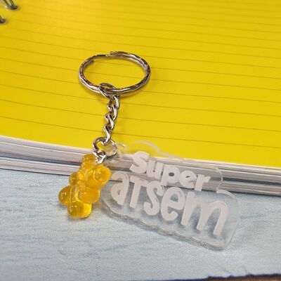 Transparent plexi key ring and Super ATSEM teddy bear