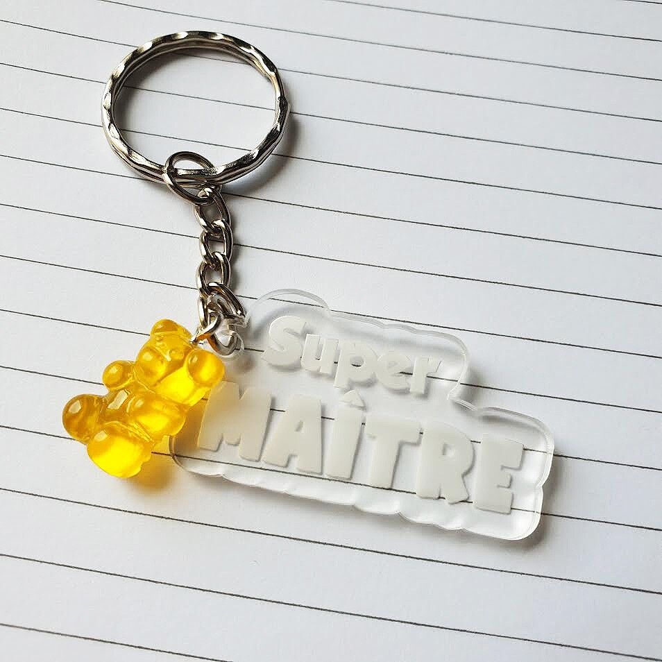 Transparenter Plexiglas-Schlüsselanhänger und Supermaster-Teddybär