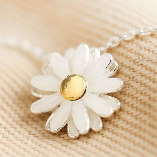 White Enamel Daisy Necklace with Gold Middle