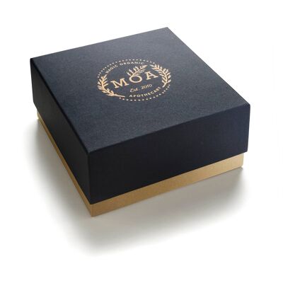 Luxus-Geschenkbox mit kupferfarbenem Logo