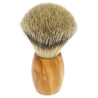 Brocha de afeitar, madera de olivo, tejón puro, punta plateada, Ø 21,5 mm